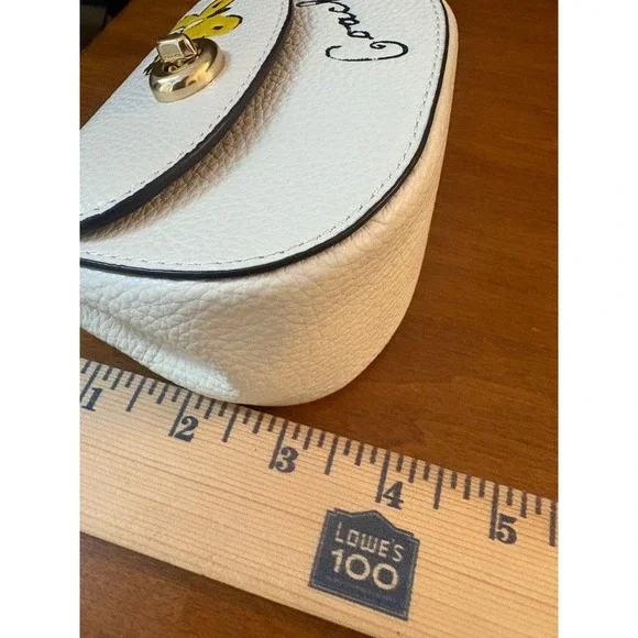 Coach Micro Crossbody Bag Womens Saddle Mini White Leather Butterfly Gold Chain - Picture 8 of 9